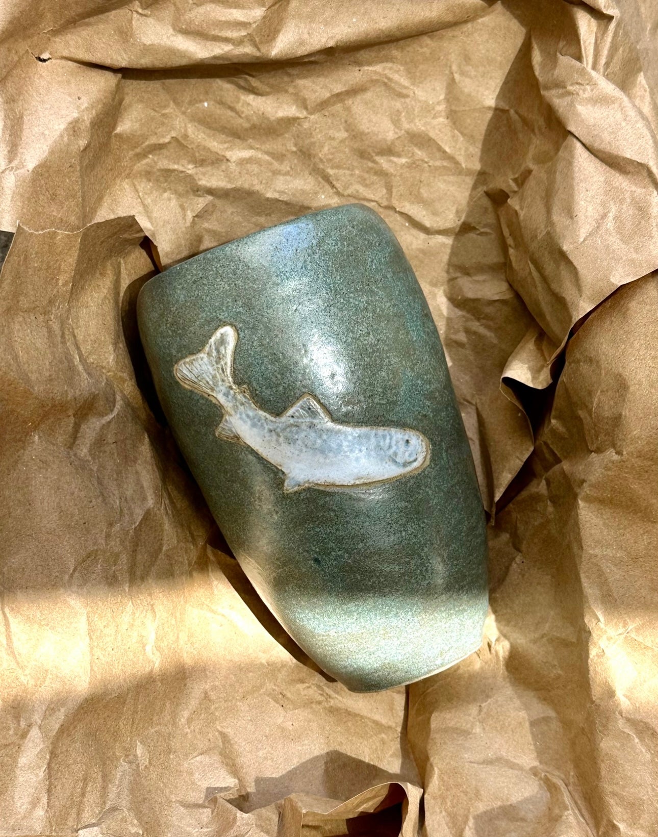 VINTAGE Stoneware Fish Vase