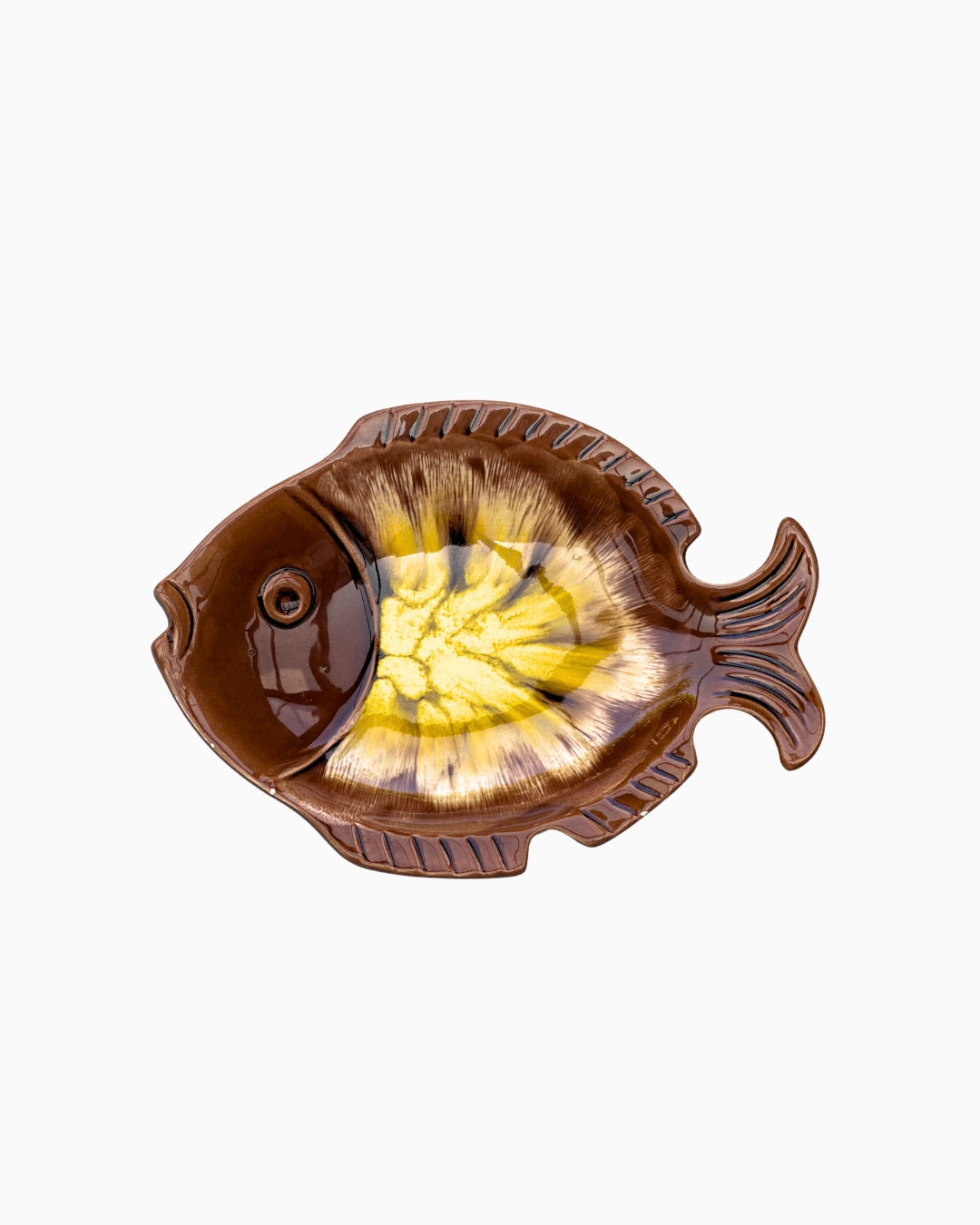 VINTAGE Brown & Yellow Ceramic Plate/Catch-All Dish